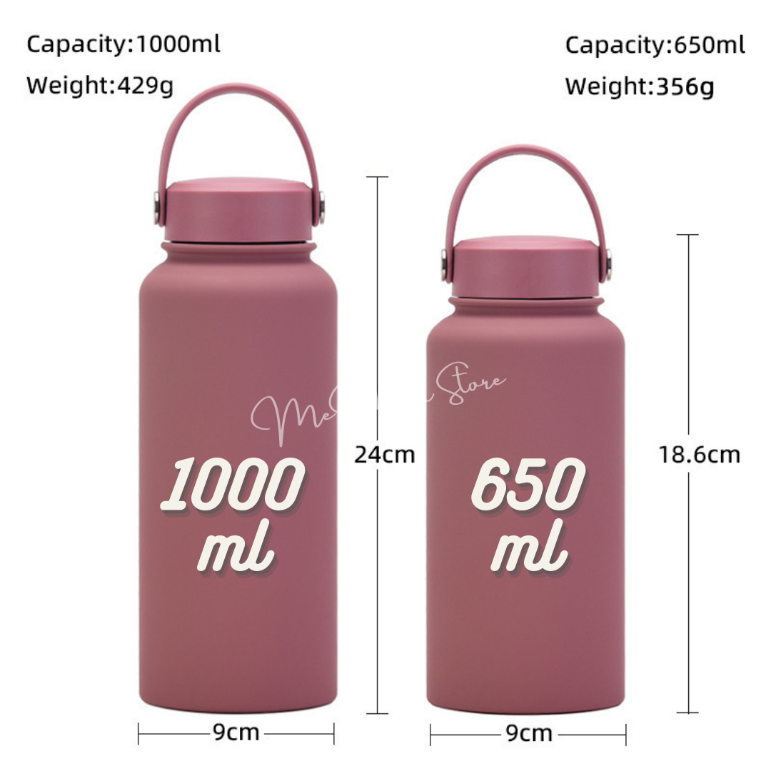 【純色保溫瓶系列】帶手柄不鏽鋼保溫瓶 - 豆沙紅色