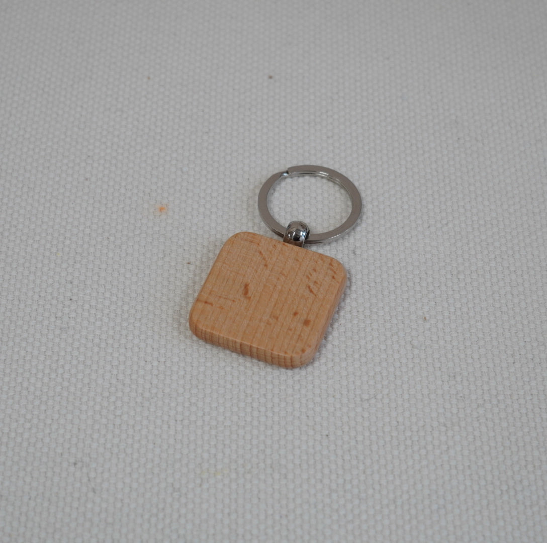 【木製系列】鎖匙扣 - 圓角正方形