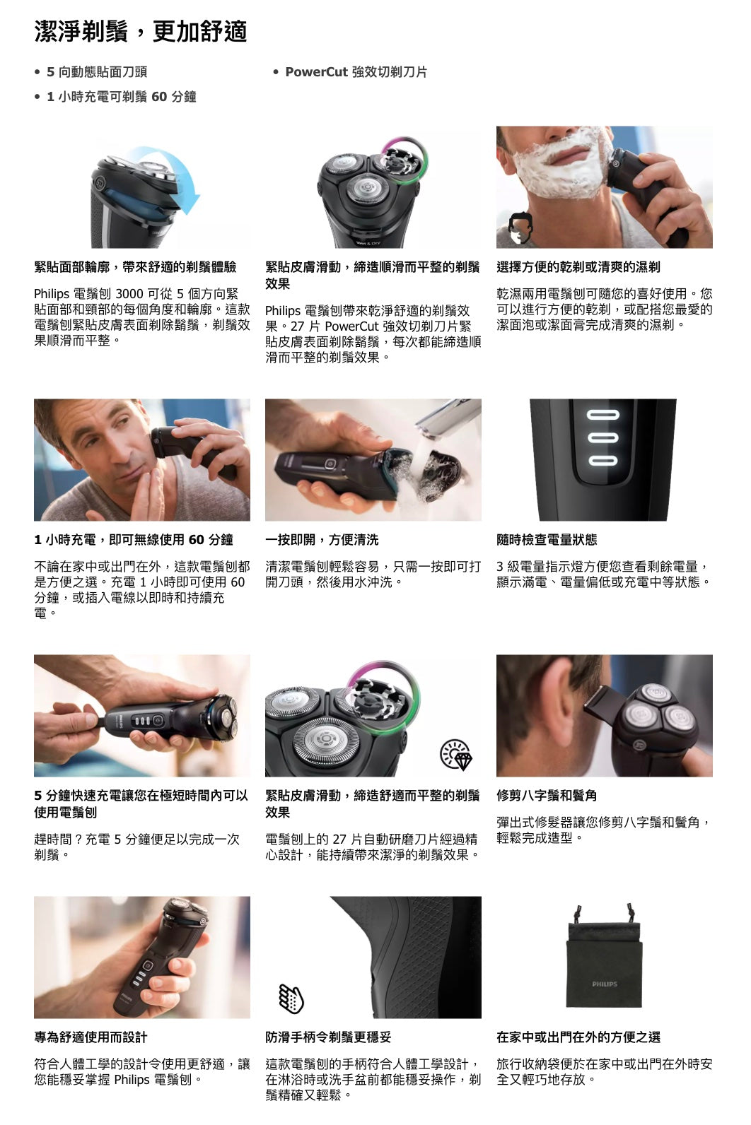 【Philips 飛利浦】S3231/52 3000系列 乾濕兩用電鬚刨 [香港行貨 | 2年保養]